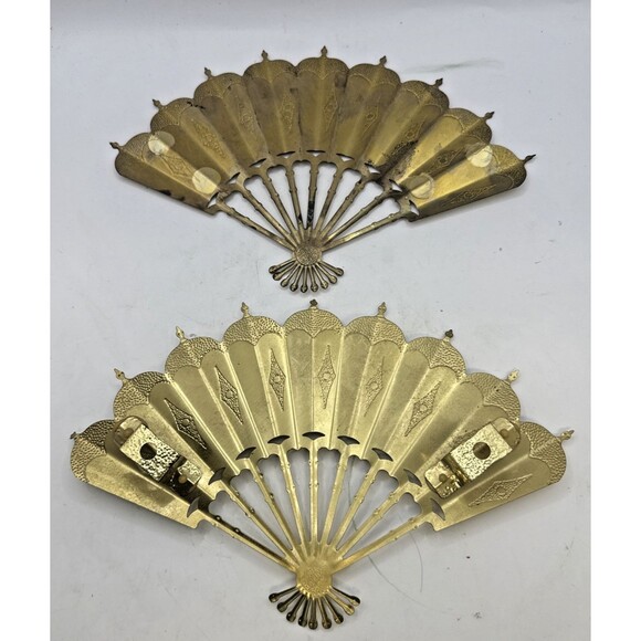 Vtg Home Interiors Gold Tone Fans Set Of 4 Wall Hanging Decor Oriental - Picture 6 of 7